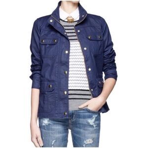 J. Crew Downtown Field utility jacket blue front zipper snap buttons L